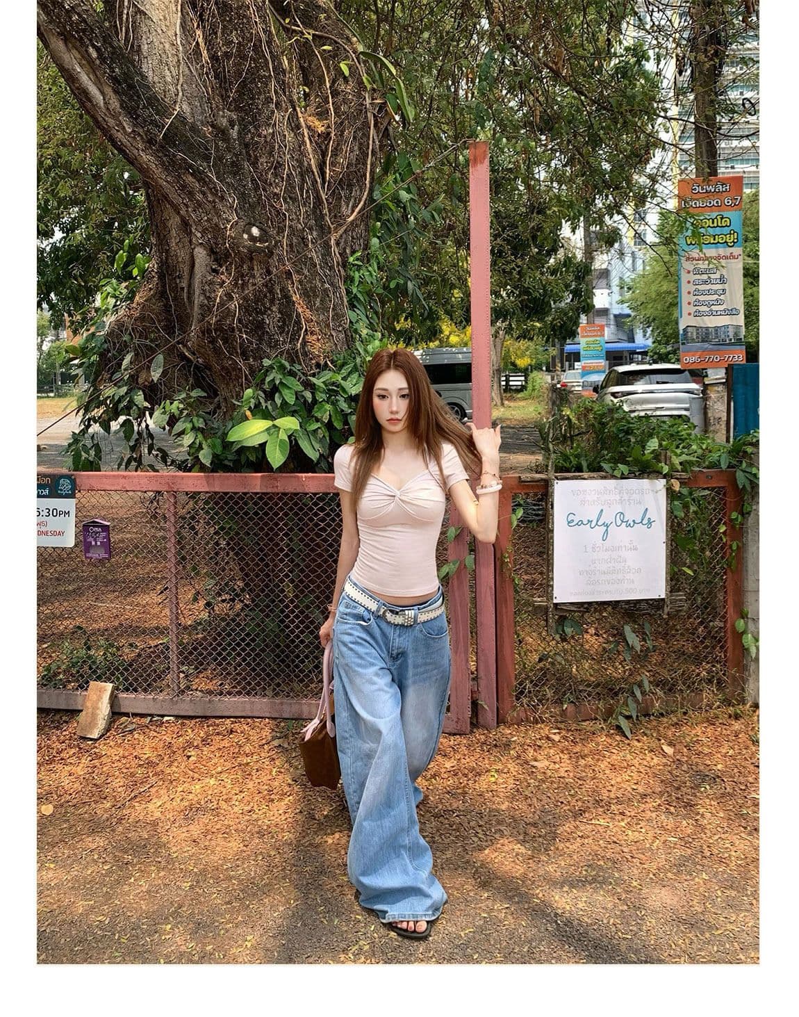 작은 대중 높음 거리 십자가 징 모통이 칼 청바지 여성 봄 가을 새로운 패션 넓은 다리 바닥 청소 청바지 트렌디 상세 이미지 17