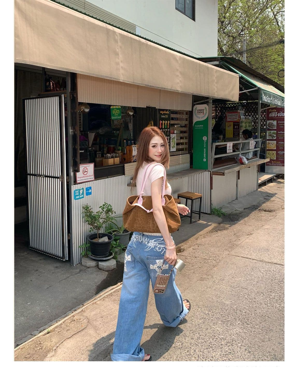 작은 대중 높음 거리 십자가 징 모통이 칼 청바지 여성 봄 가을 새로운 패션 넓은 다리 바닥 청소 청바지 트렌디 상세 이미지 18