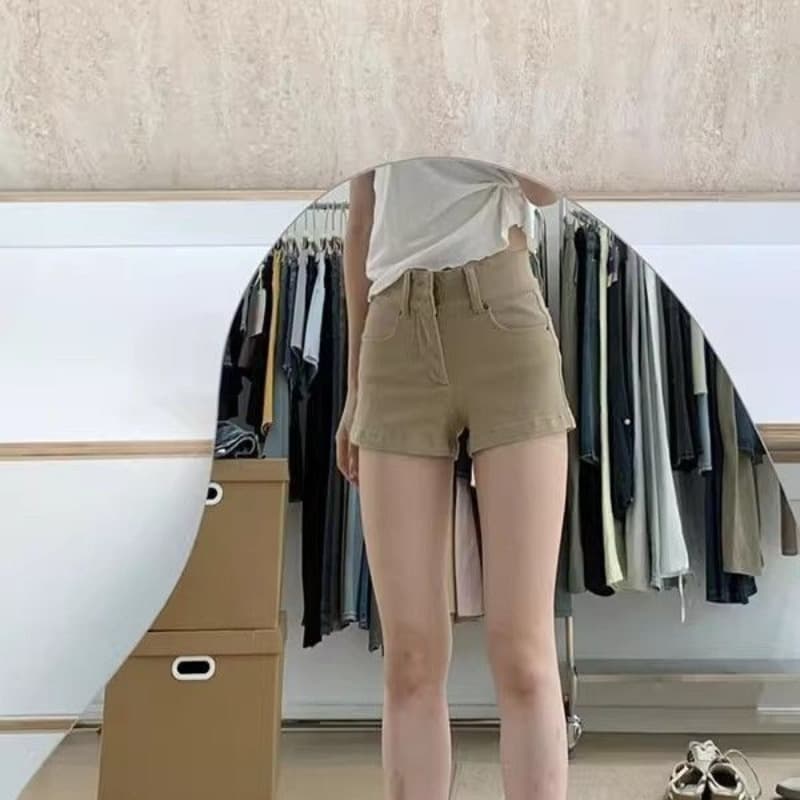 작은 키 카키 색 데님 반바지 여성 2026 여름 새로운 아메리칸 핫걸 스트레이트 슬림해 보이는 타이트 핫 바지 여성 이미지 5