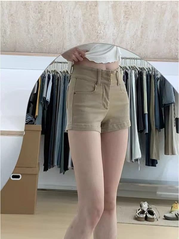 작은 키 카키 색 데님 반바지 여성 2026 여름 새로운 아메리칸 핫걸 스트레이트 슬림해 보이는 타이트 핫 바지 여성 상세 이미지 4