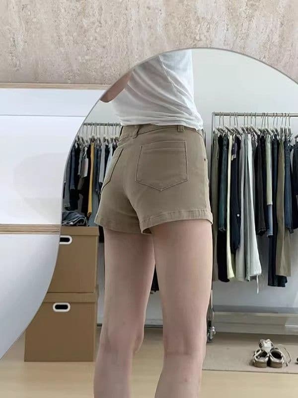 작은 키 카키 색 데님 반바지 여성 2026 여름 새로운 아메리칸 핫걸 스트레이트 슬림해 보이는 타이트 핫 바지 여성 상세 이미지 5