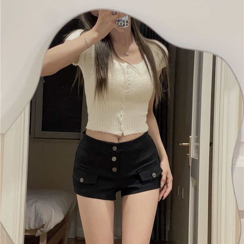 검정색 데님 다용도 반바지 여성 여름 2026 새로운 품격 출퇴근 핫걸 미니멀리즘 한 마디 타이트 스커트 뜨거운 바지 상세 이미지 4