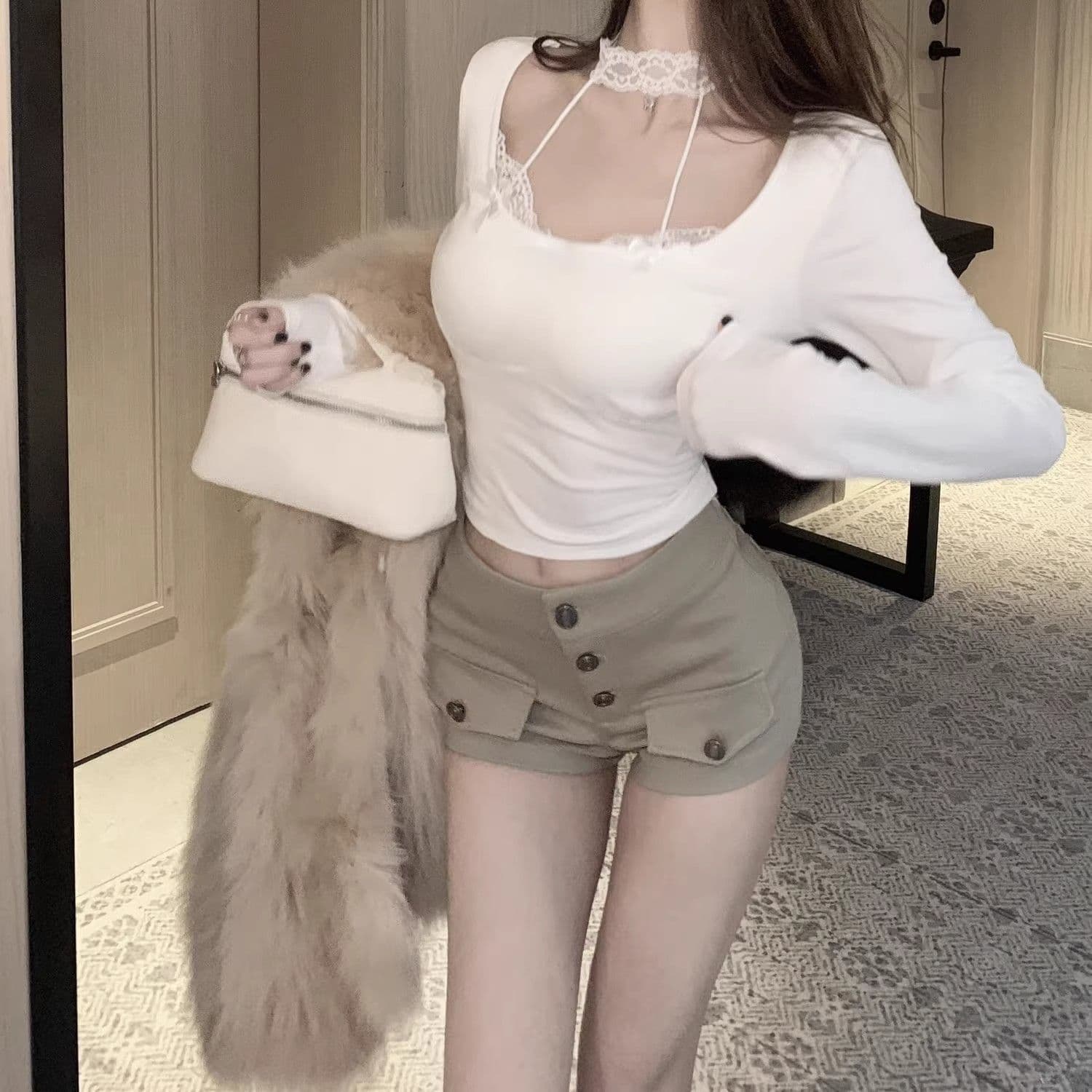 아메리칸 레트로 핫걸 카키 색 워크웨어 초단 청바지 여성 얇은 스타일 여름 새로운 슬림해 보이는 다용도 짧은 바지 이미지 4