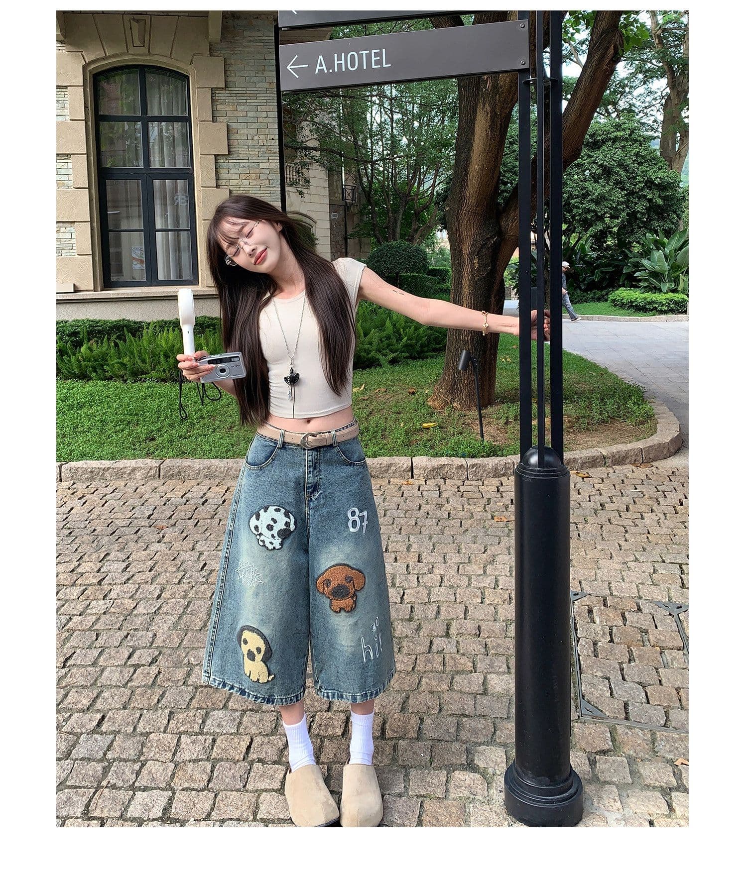 출퇴근 높음 거리 ins 만화 강아지 자수 7 점 청바지 여성 봄 여름 새로운 루즈핏 스트레이트 7부 바지 상세 이미지 5