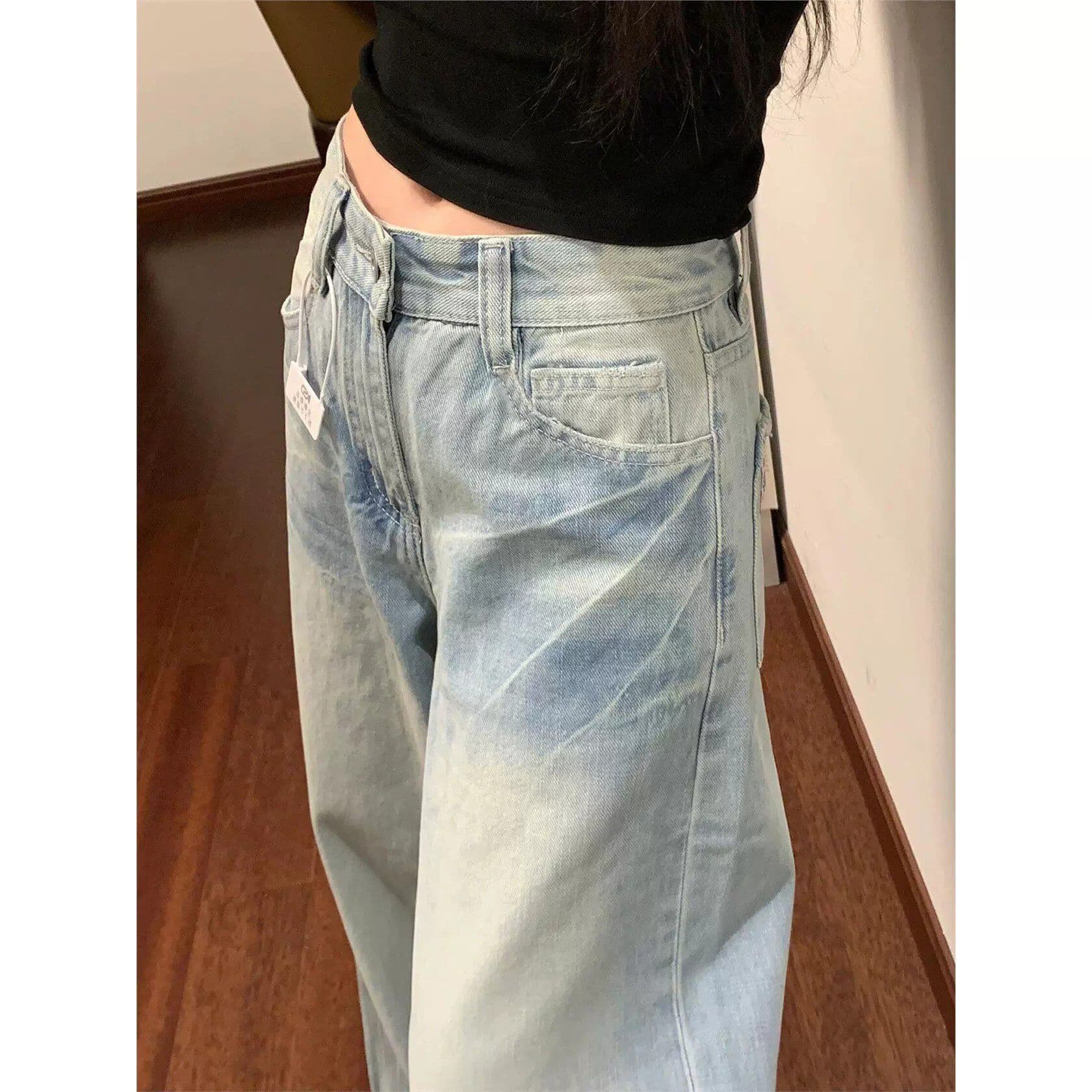 하라주쿠 스타일 느긋한 바람 스트레이트 청바지 여성 봄 가을 새로운 하이웨이스트 루즈핏 도루 센스 패션 스트레이트 청바지 상세 이미지 5