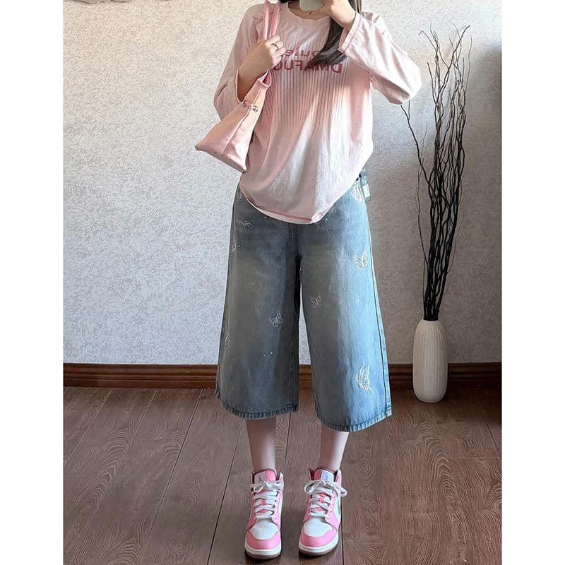 출퇴근 느긋한 바람 데님 7 점 스트레이트 팬츠 여성 봄 여름 새로운 다용도 루즈핏 7 점 스트레이트 청바지 트렌디 이미지 5