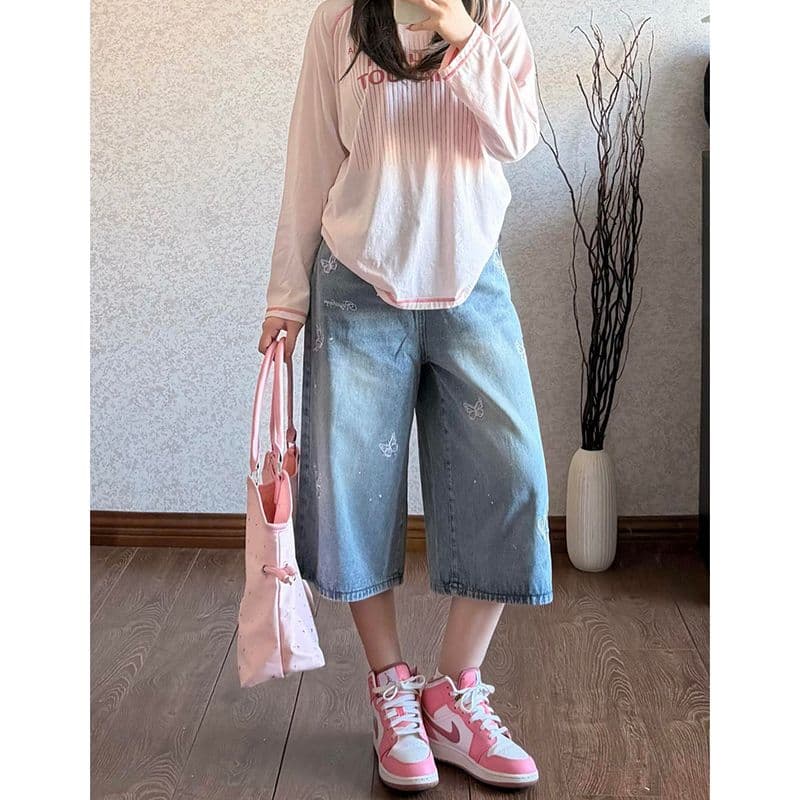 출퇴근 느긋한 바람 데님 7 점 스트레이트 팬츠 여성 봄 여름 새로운 다용도 루즈핏 7 점 스트레이트 청바지 트렌디 이미지 4