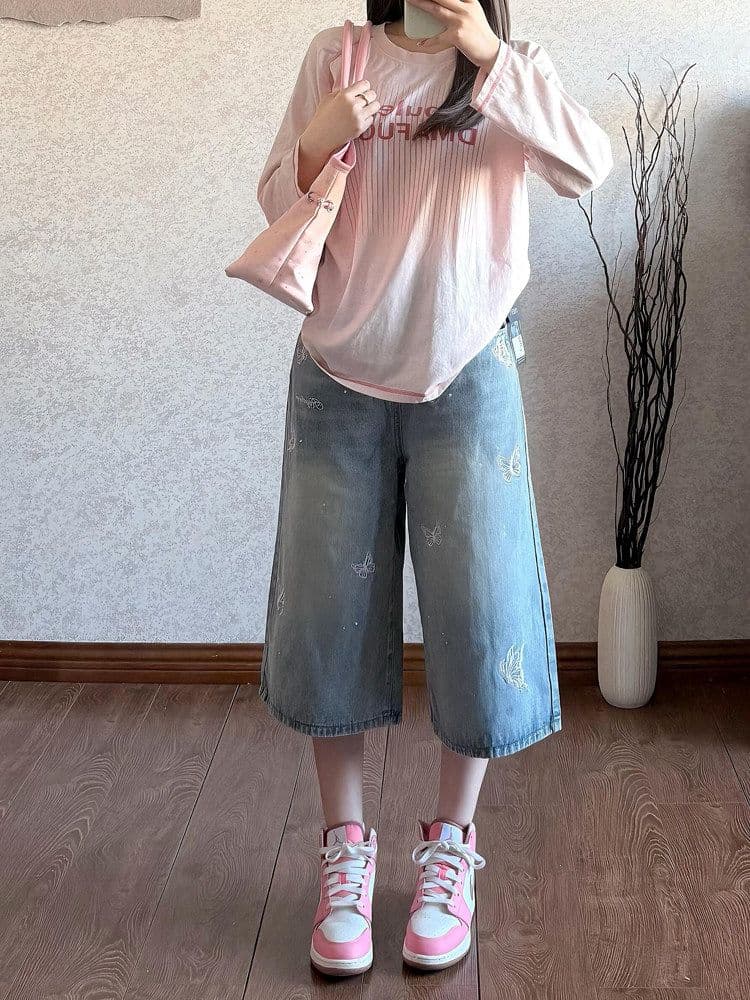 출퇴근 느긋한 바람 데님 7 점 스트레이트 팬츠 여성 봄 여름 새로운 다용도 루즈핏 7 점 스트레이트 청바지 트렌디 상세 이미지 3