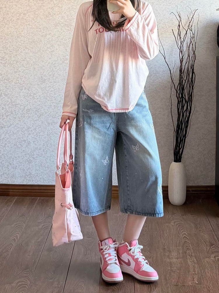 출퇴근 느긋한 바람 데님 7 점 스트레이트 팬츠 여성 봄 여름 새로운 다용도 루즈핏 7 점 스트레이트 청바지 트렌디 상세 이미지 4