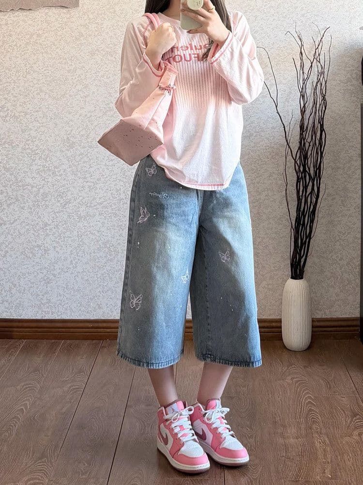 출퇴근 느긋한 바람 데님 7 점 스트레이트 팬츠 여성 봄 여름 새로운 다용도 루즈핏 7 점 스트레이트 청바지 트렌디 상세 이미지 5