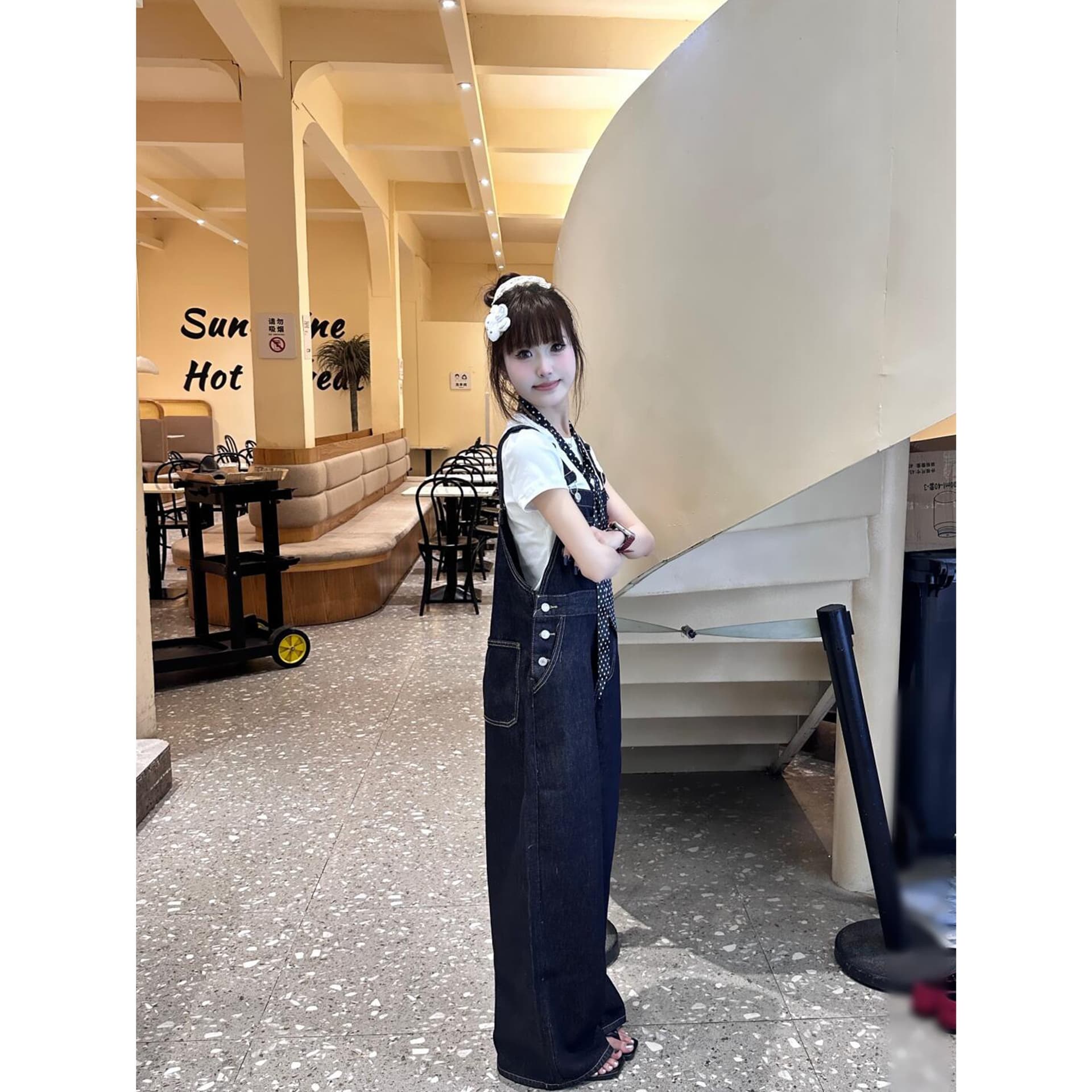 아메리칸 레트로 트렌드 데님 멜빵 바지 여성 봄 여름 새로운 디스플레이 높음 ins 캐주얼 데님 멜빵 바지 트렌디 상세 이미지 3
