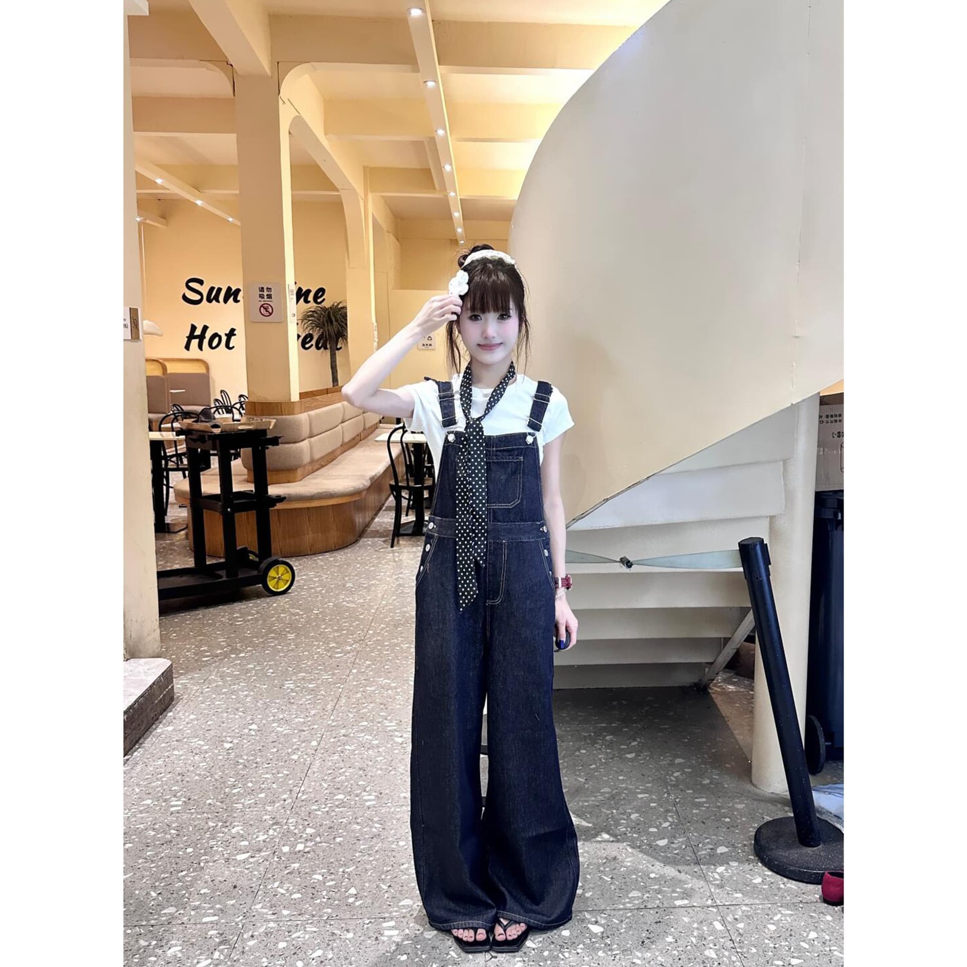아메리칸 레트로 트렌드 데님 멜빵 바지 여성 봄 여름 새로운 디스플레이 높음 ins 캐주얼 데님 멜빵 바지 트렌디 상세 이미지 5