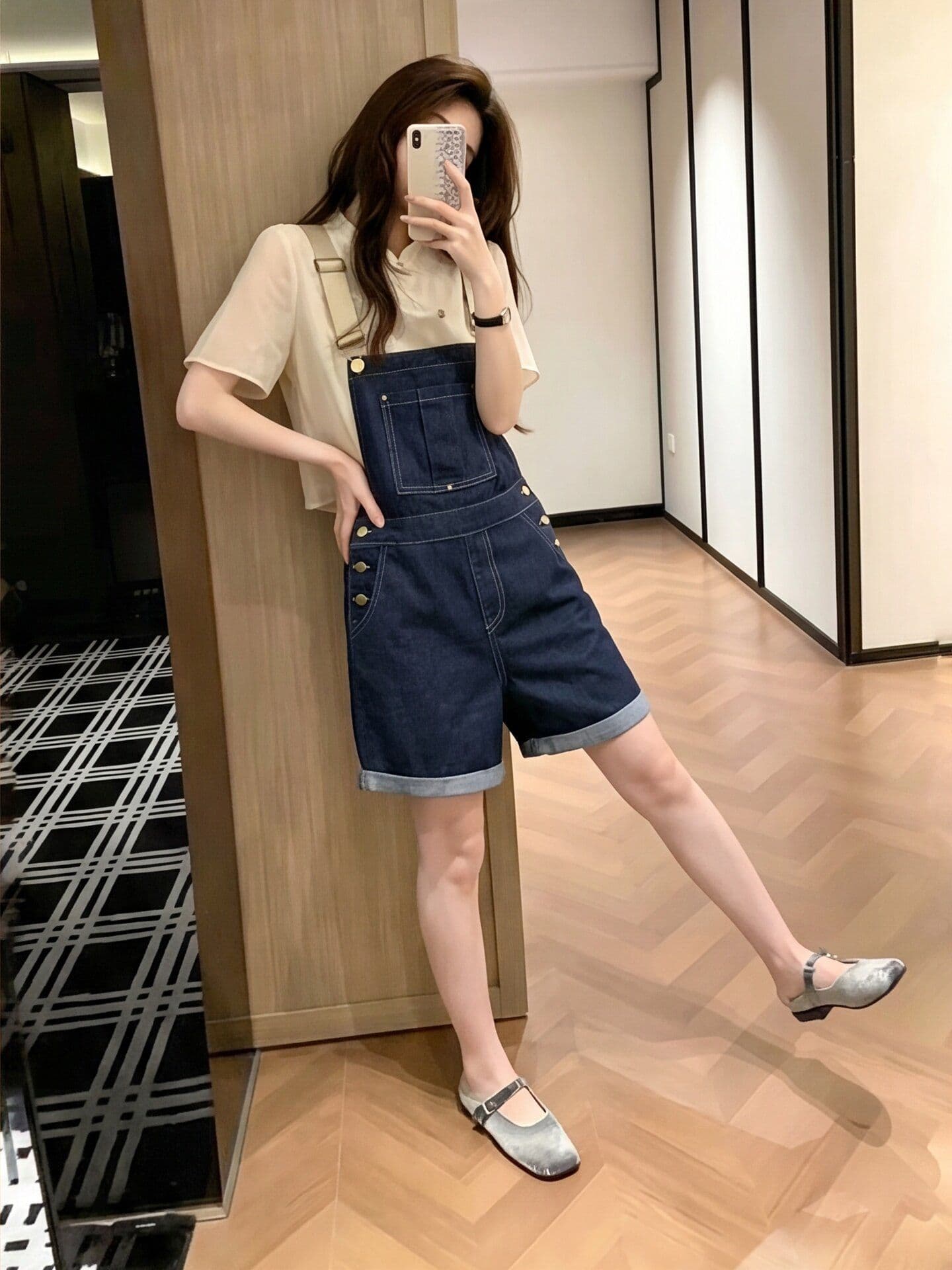 트렌디 ins 캐주얼 트렌드 데님 멜빵 반바지 여성 봄 여름 새로운 루즈핏 슬림해 보이는 다용도 스트레이트 올인원 바지 상세 이미지 3