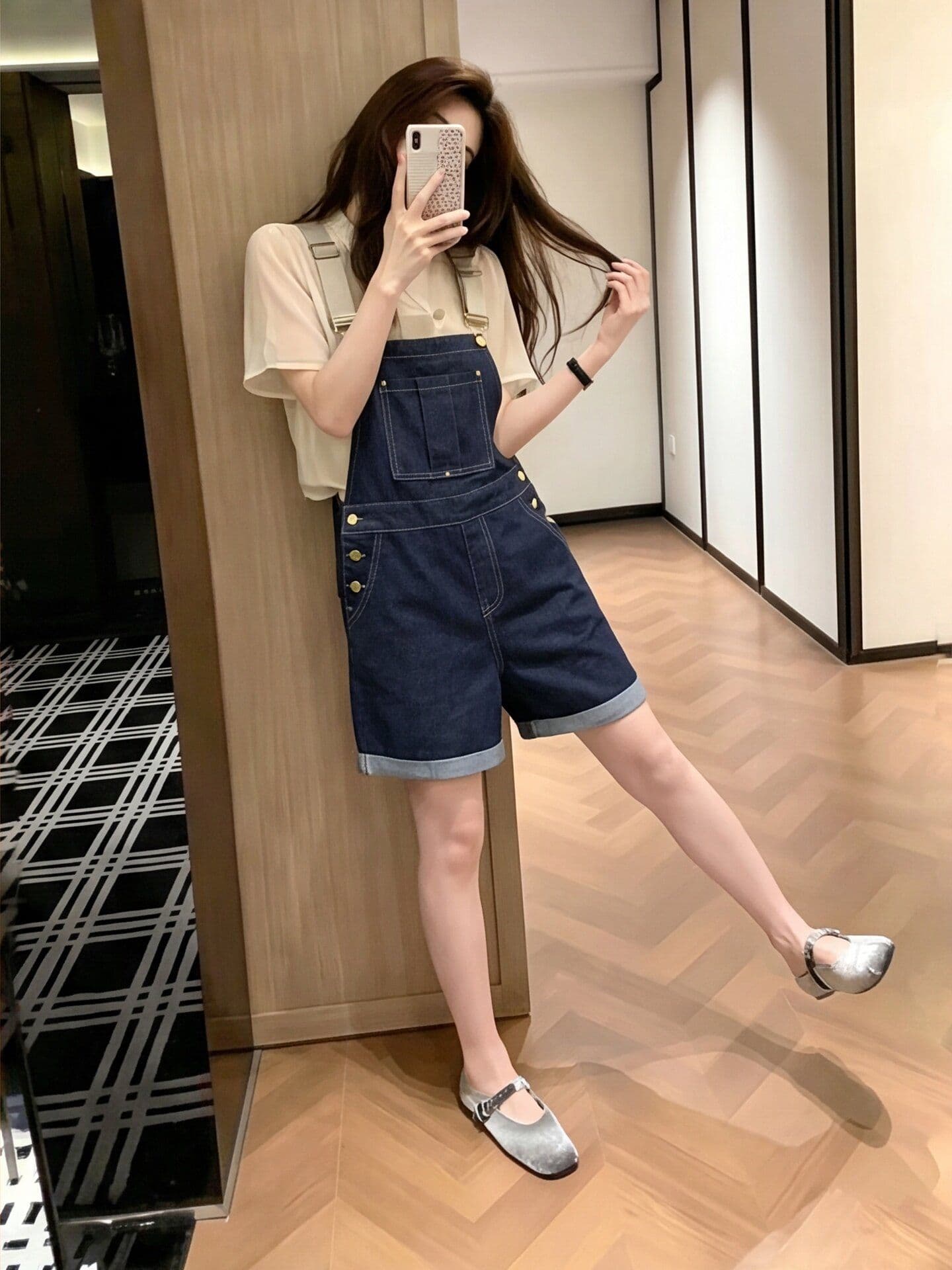 트렌디 ins 캐주얼 트렌드 데님 멜빵 반바지 여성 봄 여름 새로운 루즈핏 슬림해 보이는 다용도 스트레이트 올인원 바지 상세 이미지 5