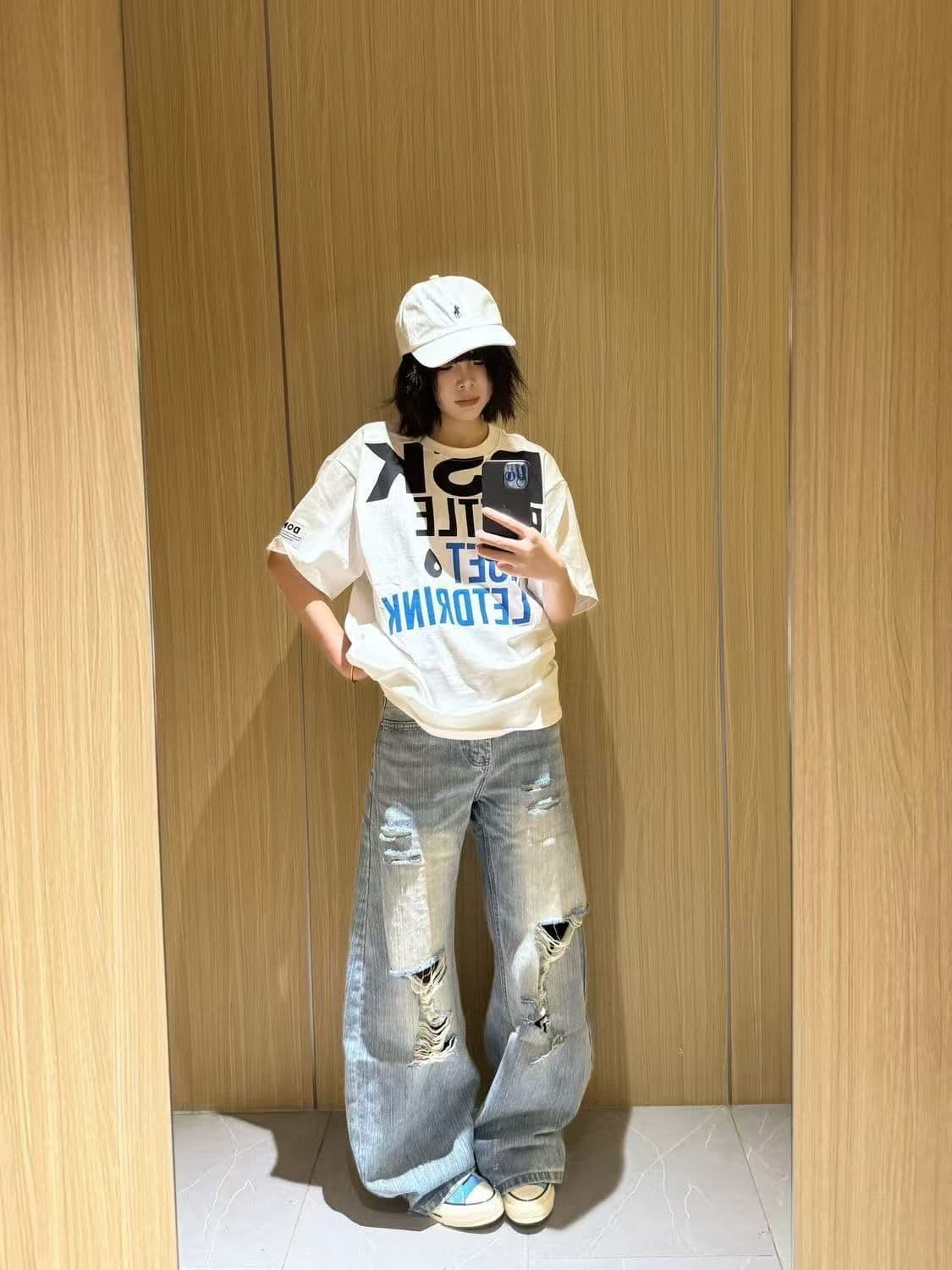 대나무 마디 곡물 찢어진 부분 청바지 여성 2026 여름 새로운 몸매 가꾸기 슬림해 보이는 모통이 칼 넓은 다리 바닥 청소 바지 상세 이미지 4
