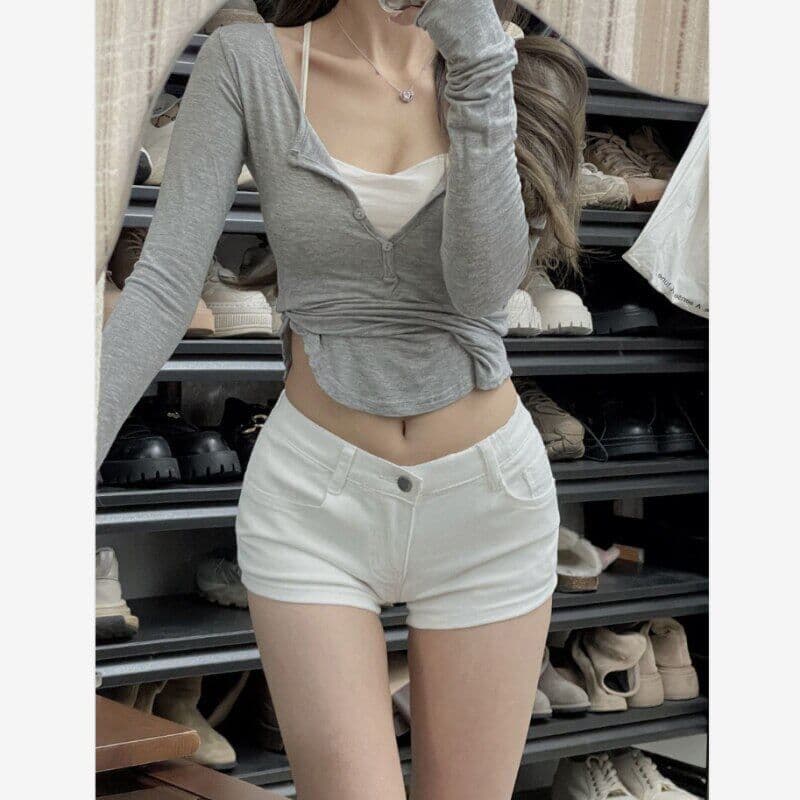 미니멀리즘 출퇴근 스트레이트 데님 반바지 여성 봄 여름 새로운 패션 슬림해 보이는 얇은 스타일 한국 스타일 스트레이트 데님 반바지 이미지 5
