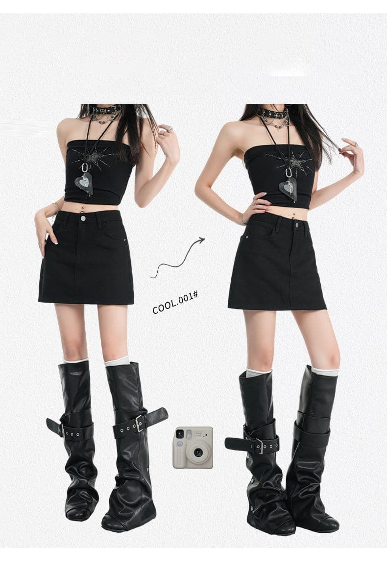 학원 스타일 미니멀리즘 하이웨이스트 데님 미니 스커트 여성 봄 여름 새로운 루즈핏 슬림해 보이는 다용도 한 마디 데님 반신 스커트 상세 이미지 5