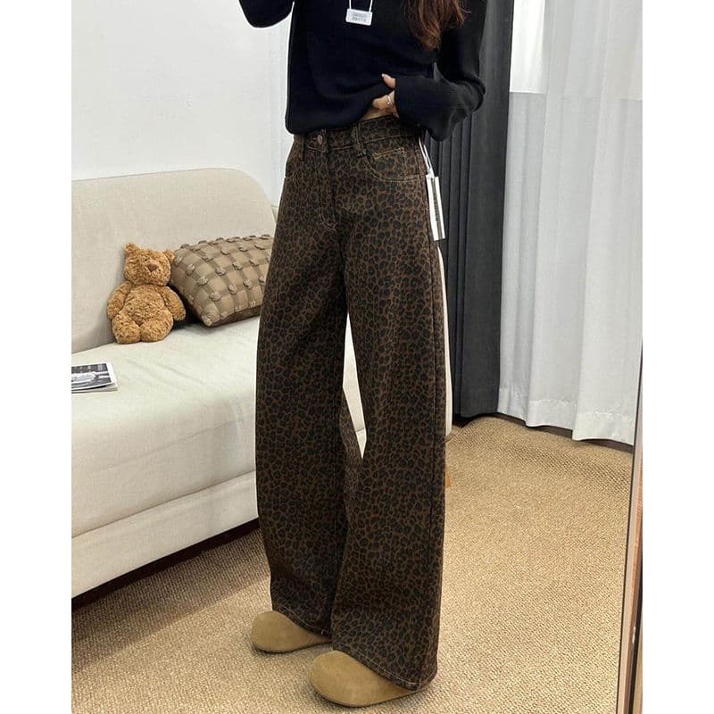 거리 하라주쿠 스타일 넓은 다리 청바지 여성 봄 가을 새로운 도루 센스 루즈핏 ins 슬림해 보이는 패션 바닥 청소 청바지 이미지 4