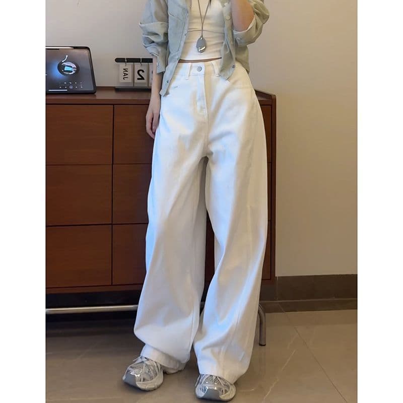 하라주쿠 스타일 품격 캐주얼 넓은 다리 청바지 여성 봄 가을 새로운 루즈핏 패션 ins 트렌디 스트레이트 청바지