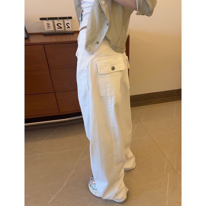 하라주쿠 스타일 품격 캐주얼 넓은 다리 청바지 여성 봄 가을 새로운 루즈핏 패션 ins 트렌디 스트레이트 청바지 이미지 3