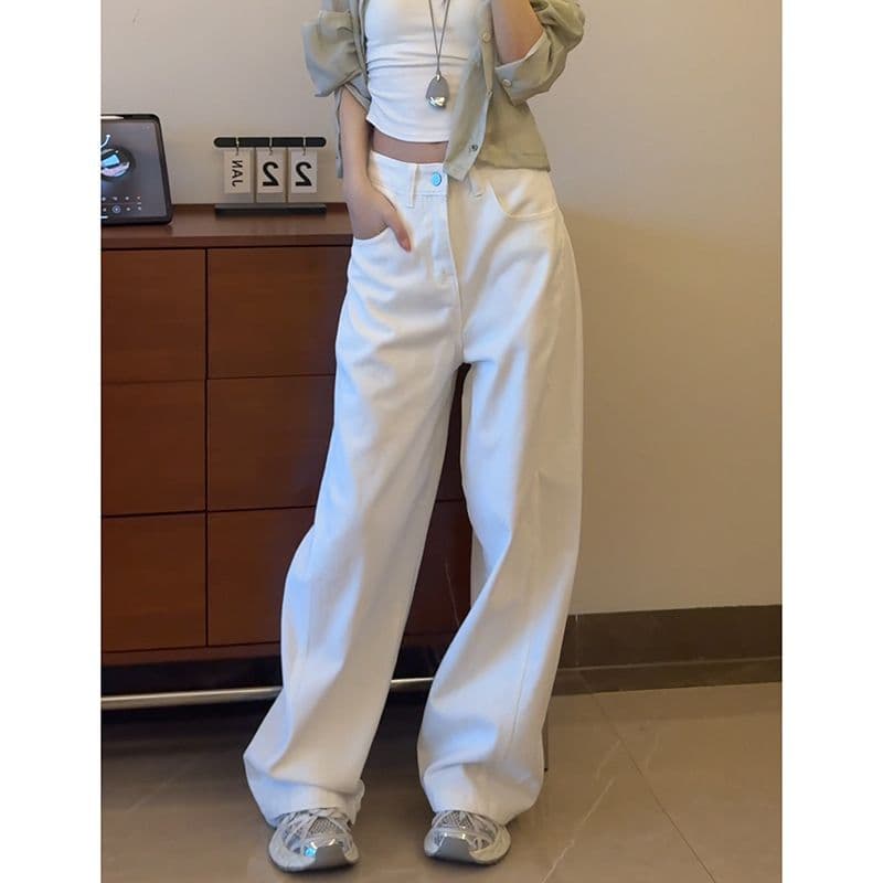 하라주쿠 스타일 품격 캐주얼 넓은 다리 청바지 여성 봄 가을 새로운 루즈핏 패션 ins 트렌디 스트레이트 청바지 이미지 5
