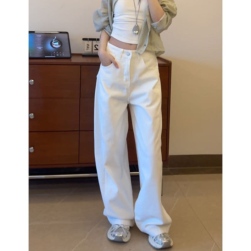 하라주쿠 스타일 품격 캐주얼 넓은 다리 청바지 여성 봄 가을 새로운 루즈핏 패션 ins 트렌디 스트레이트 청바지 이미지 4