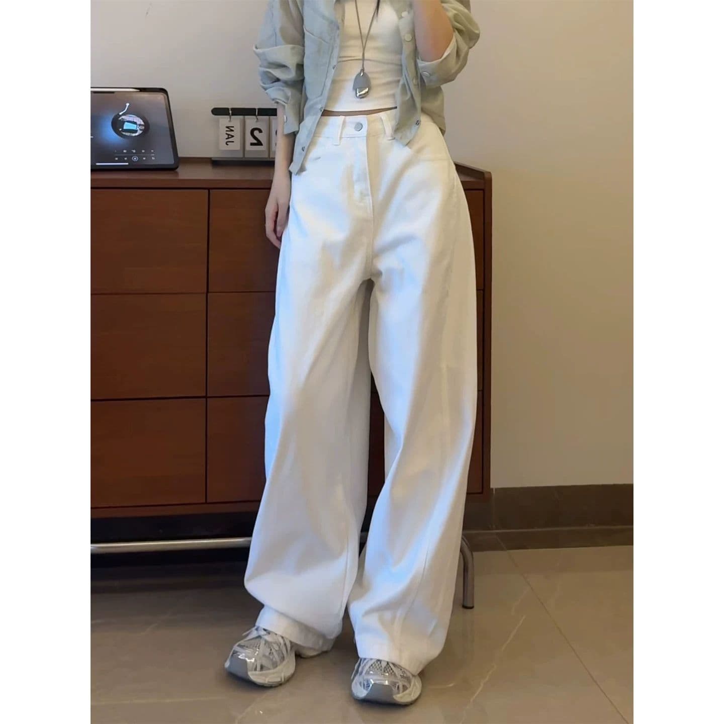 하라주쿠 스타일 품격 캐주얼 넓은 다리 청바지 여성 봄 가을 새로운 루즈핏 패션 ins 트렌디 스트레이트 청바지 상세 이미지 1
