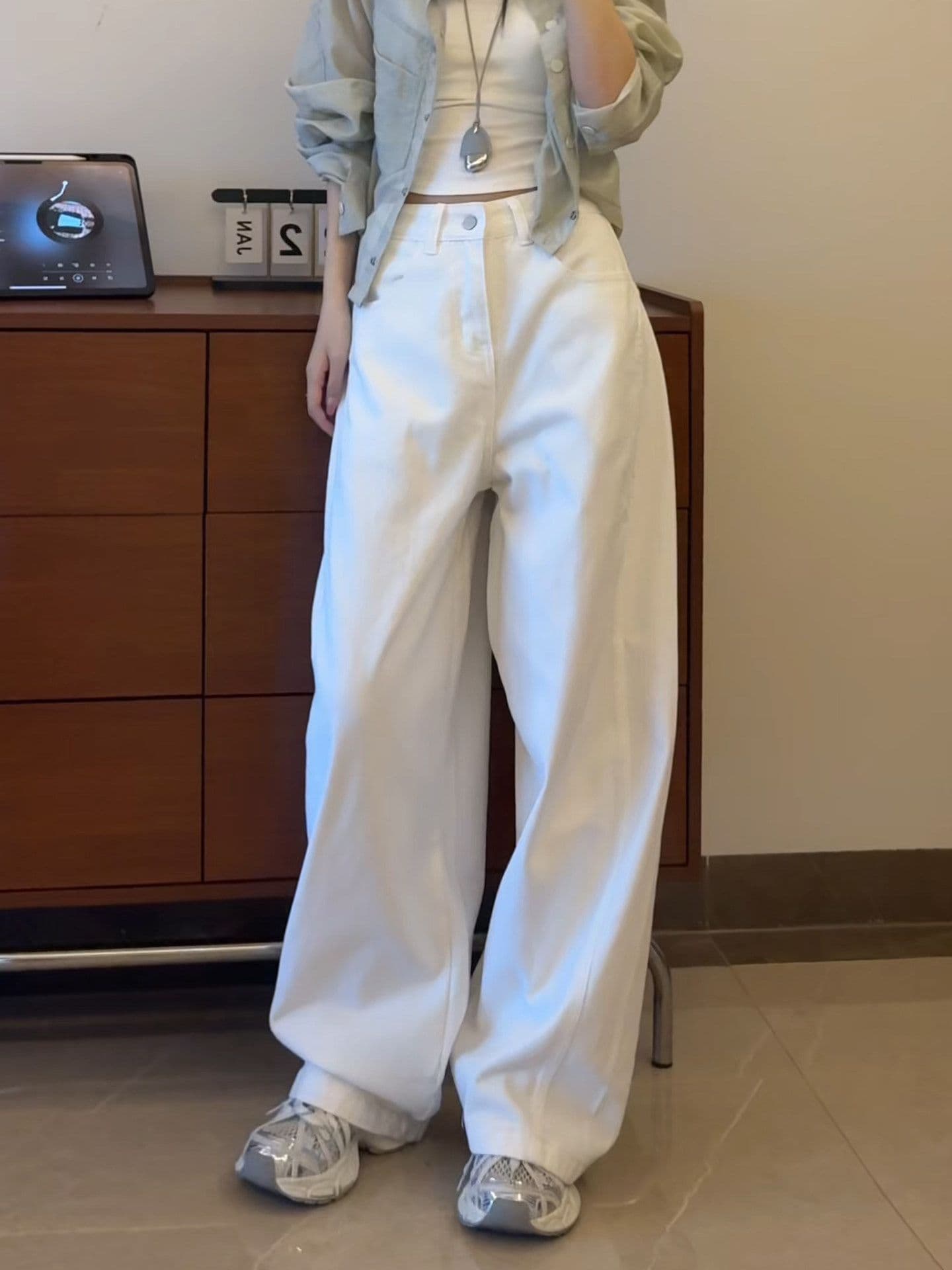하라주쿠 스타일 품격 캐주얼 넓은 다리 청바지 여성 봄 가을 새로운 루즈핏 패션 ins 트렌디 스트레이트 청바지 상세 이미지 3