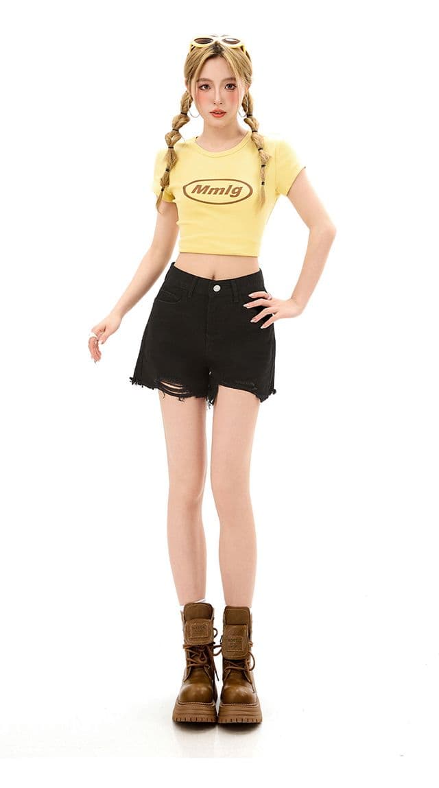 찢어진 부분 데님 반바지 여성 봄 여름 새로운 몸매 가꾸기 슬림해 보이는 개성 루즈핏 거친 가장자리 하이웨이스트 스트레이트 데님 핫 바지 상세 이미지 5