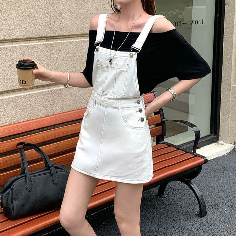 개성 다용도 출퇴근 캐주얼 데님 멜빵 스커트 아이들 봄 여름 새로운 루즈핏 달콤한 차가운 다용도 멜빵 데님 스커트 이미지 5
