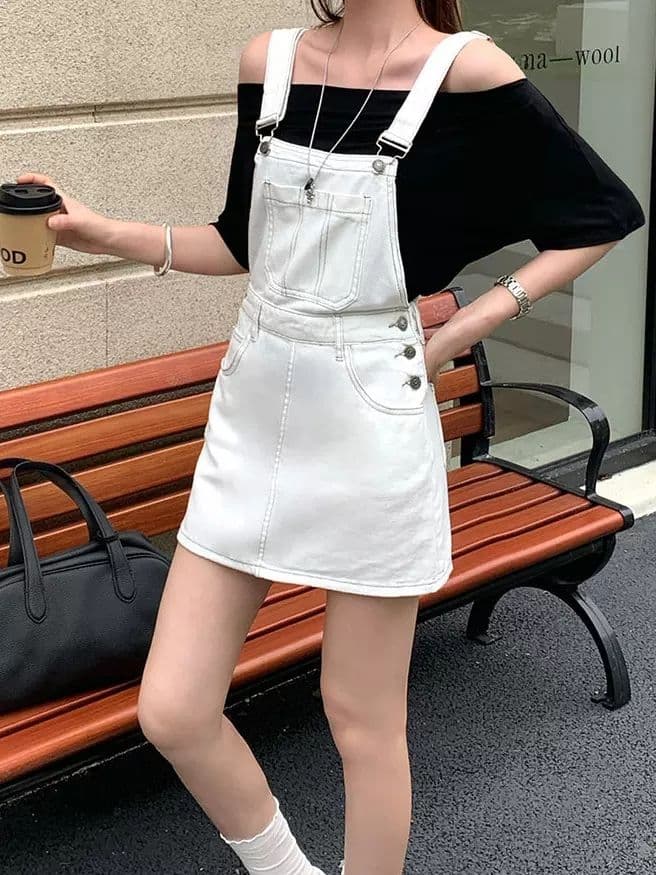 개성 다용도 출퇴근 캐주얼 데님 멜빵 스커트 아이들 봄 여름 새로운 루즈핏 달콤한 차가운 다용도 멜빵 데님 스커트 상세 이미지 2