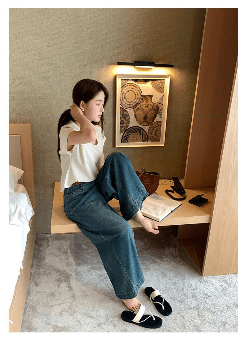 느긋한 바람 개성 트렌드 넓은 다리 청바지 여성 봄 가을 새로운 다용도 하이웨이스트 루즈핏 슬림해 보이는 바닥 청소 청바지 상세 이미지 5