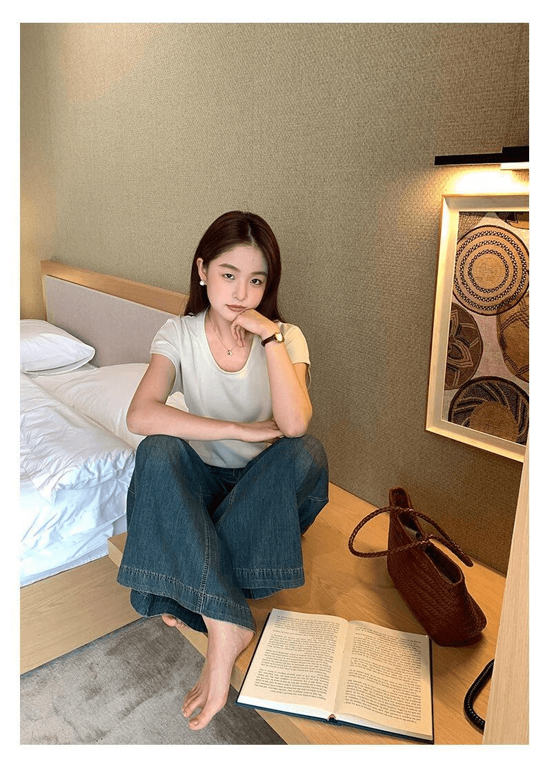 느긋한 바람 개성 트렌드 넓은 다리 청바지 여성 봄 가을 새로운 다용도 하이웨이스트 루즈핏 슬림해 보이는 바닥 청소 청바지 상세 이미지 7