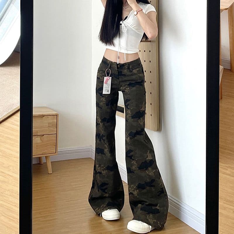 개성 높음 거리 다용도 부츠컷 청바지 여성 봄 가을 새로운 슬림해 보이는 디스플레이 높음 한국 스타일 패션 부츠컷 청바지 이미지 3