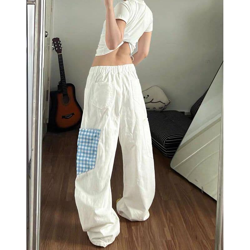 학원 스타일 출퇴근 재미있는 애플 강아지 자수 청바지 여성 봄 가을 새로운 루즈핏 스트레이트 청바지 트렌디 이미지 5
