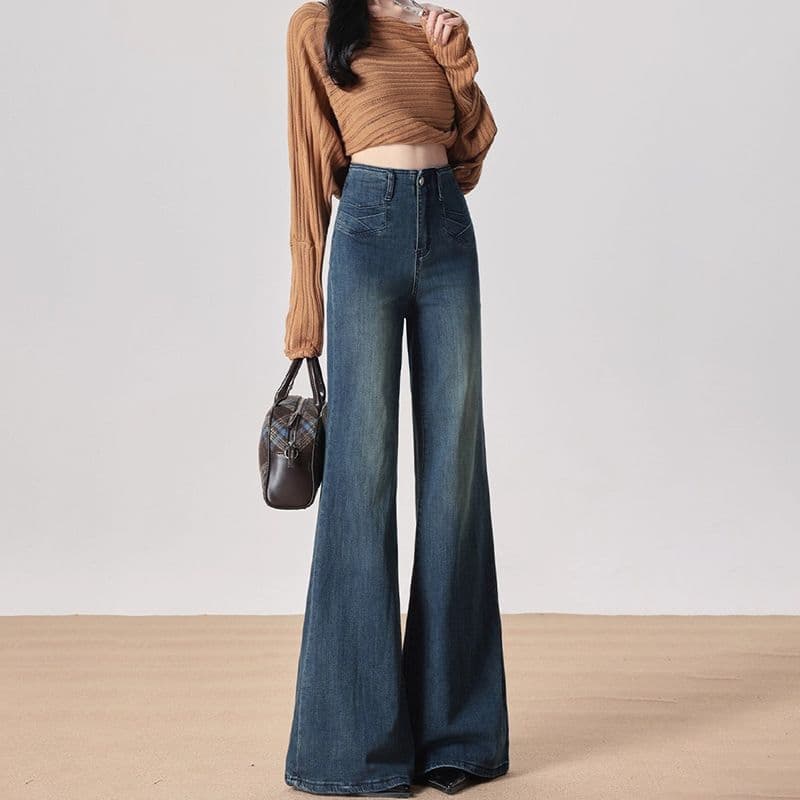아메리칸 핫걸 높음 거리 부츠컷 청바지 여성 하이웨이스트 2026 새로운 다용도 슬림해 보이는 나팔 긴 바지 상세 이미지 4