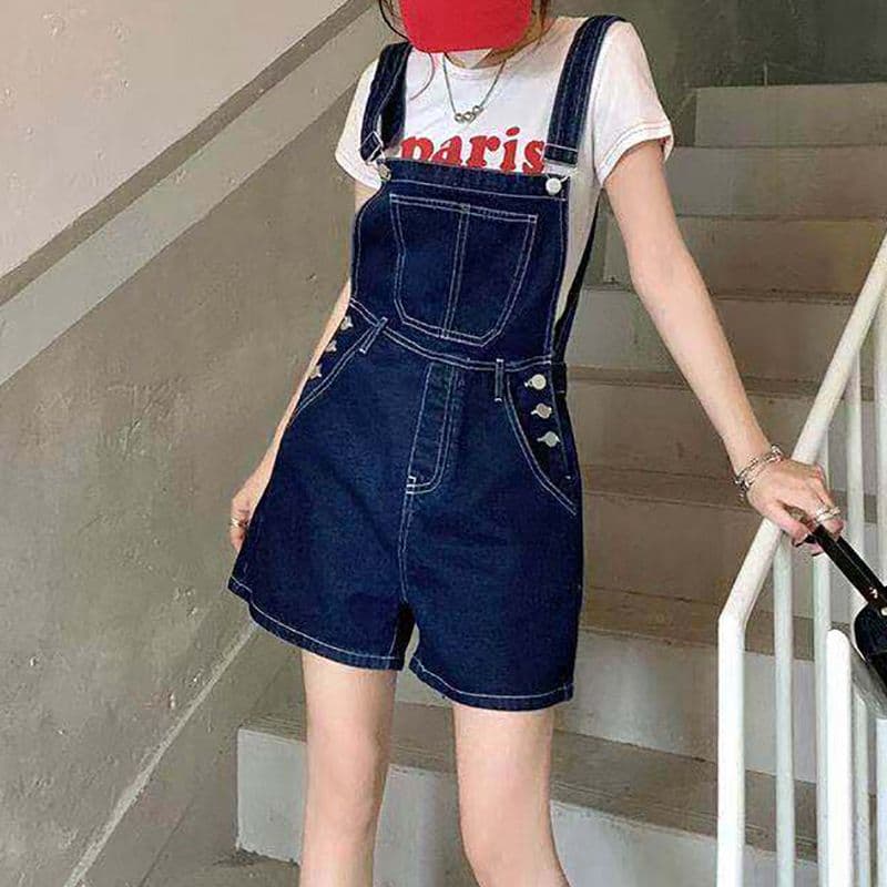 ins 바람 캐주얼 디자인 센스 데님 멜빵 반바지 여성 봄 여름 새로운 다용도 출퇴근 멜빵 청바지 트렌디
