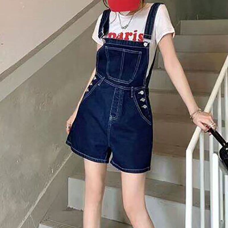 ins 바람 캐주얼 디자인 센스 데님 멜빵 반바지 여성 봄 여름 새로운 다용도 출퇴근 멜빵 청바지 트렌디 이미지 4