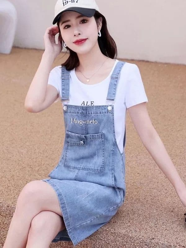 달콤한 차가운 학원 스타일 디자인 센스 데님 멜빵 스커트 아이들 봄 여름 새로운 루즈핏 다용도 멜빵 데님 스커트 상세 이미지 2