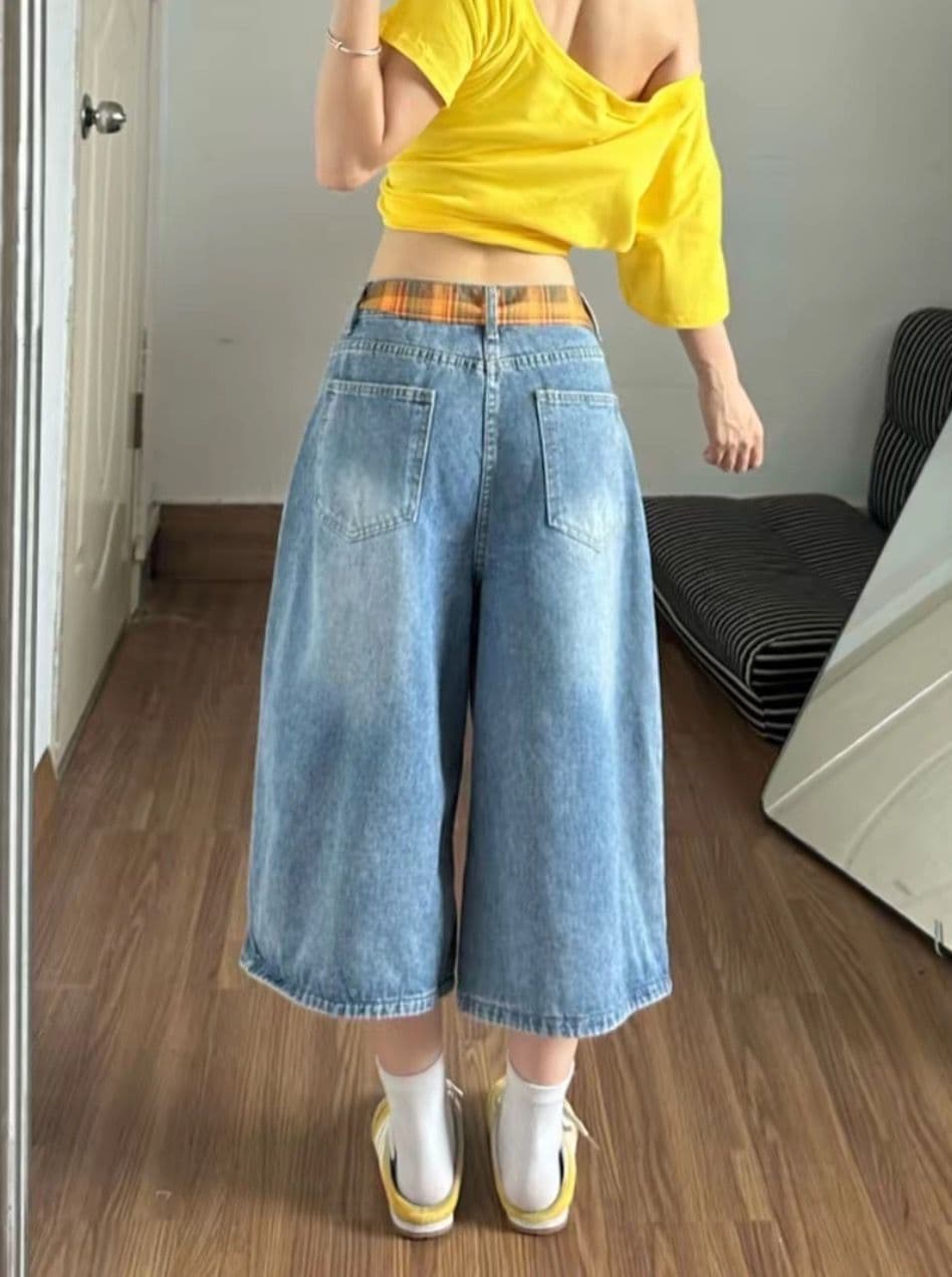 아메리칸 레트로 자수 7 점 청바지 바지 여자 2026 여름 새로운 루즈핏 슬림해 보이는 넓은 다리 중 반바지 상세 이미지 6
