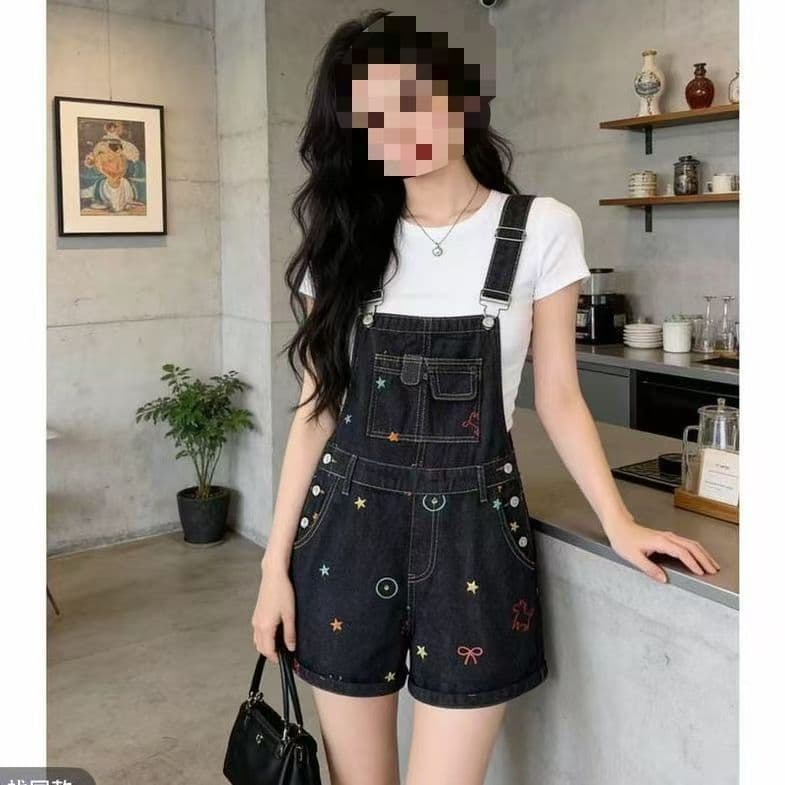 디자인 센스 미니멀리즘 데님 멜빵 반바지 여성 봄 여름 새로운 패션 개성 중성 멜빵 데님 반바지 트렌디 상세 이미지 3