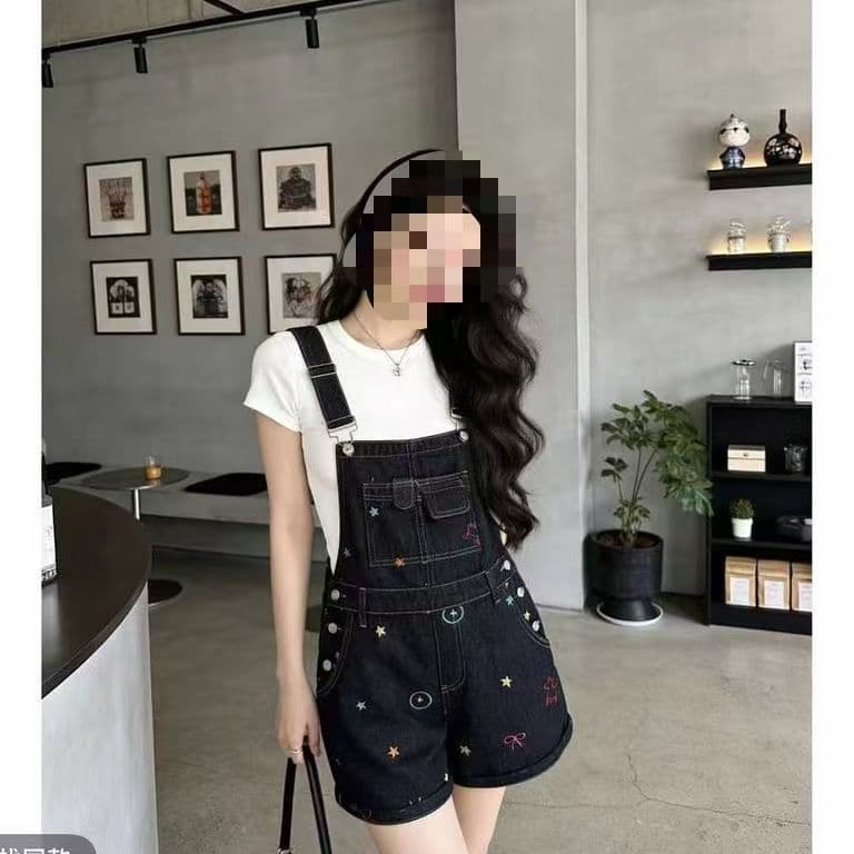 디자인 센스 미니멀리즘 데님 멜빵 반바지 여성 봄 여름 새로운 패션 개성 중성 멜빵 데님 반바지 트렌디 상세 이미지 4