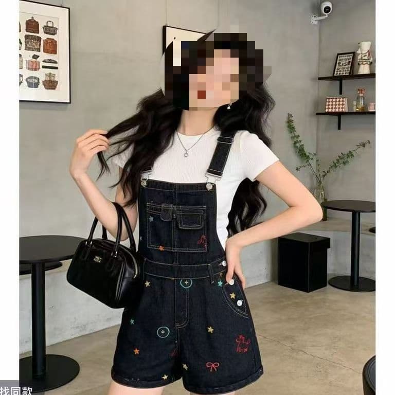 디자인 센스 미니멀리즘 데님 멜빵 반바지 여성 봄 여름 새로운 패션 개성 중성 멜빵 데님 반바지 트렌디 상세 이미지 6