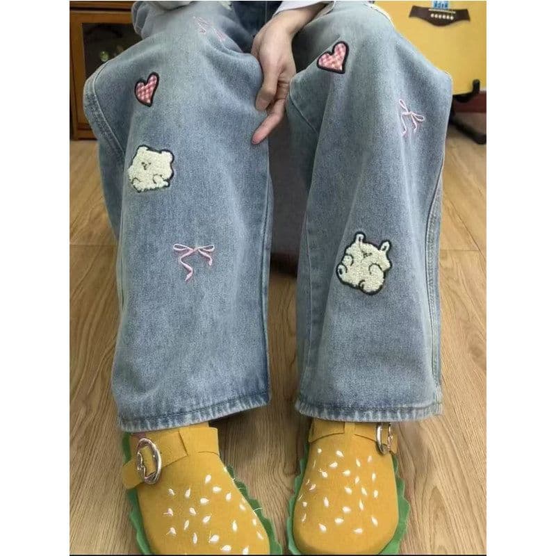 거리 학원 스타일 넓은 다리 청바지 여성 봄 가을 새로운 하이웨이스트 패션 캐주얼 스트레이트 데님 바지 트렌디 상세 이미지 4