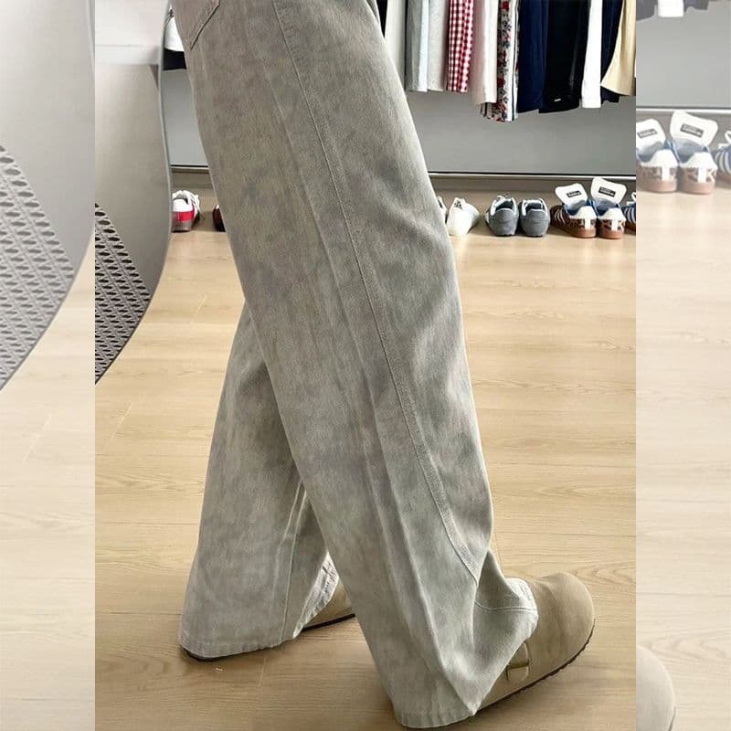 작은 대중 디자인 센스 레트로 넓은 다리 청바지 여성 2026 년 가을 새로운 하이웨이스트 패션 스트레이트 바닥 청소 바지 상세 이미지 2