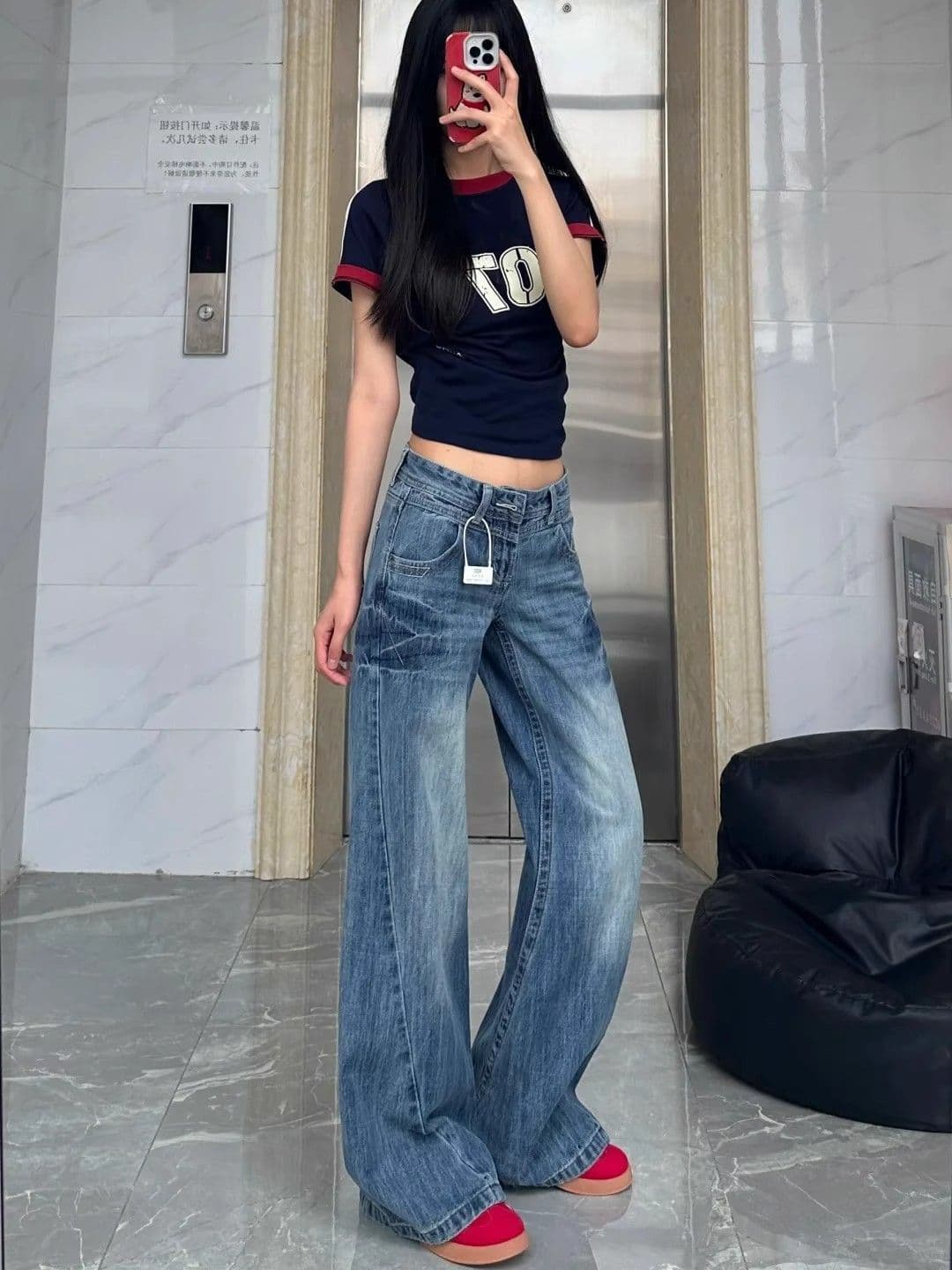 레트로 워싱 블루 다용도 부츠컷 청바지 여성 2026 여름 새로운 얇은 스타일 아니요 막대기 다리 슬림해 보이는 도루 센스 긴 바지 상세 이미지 1
