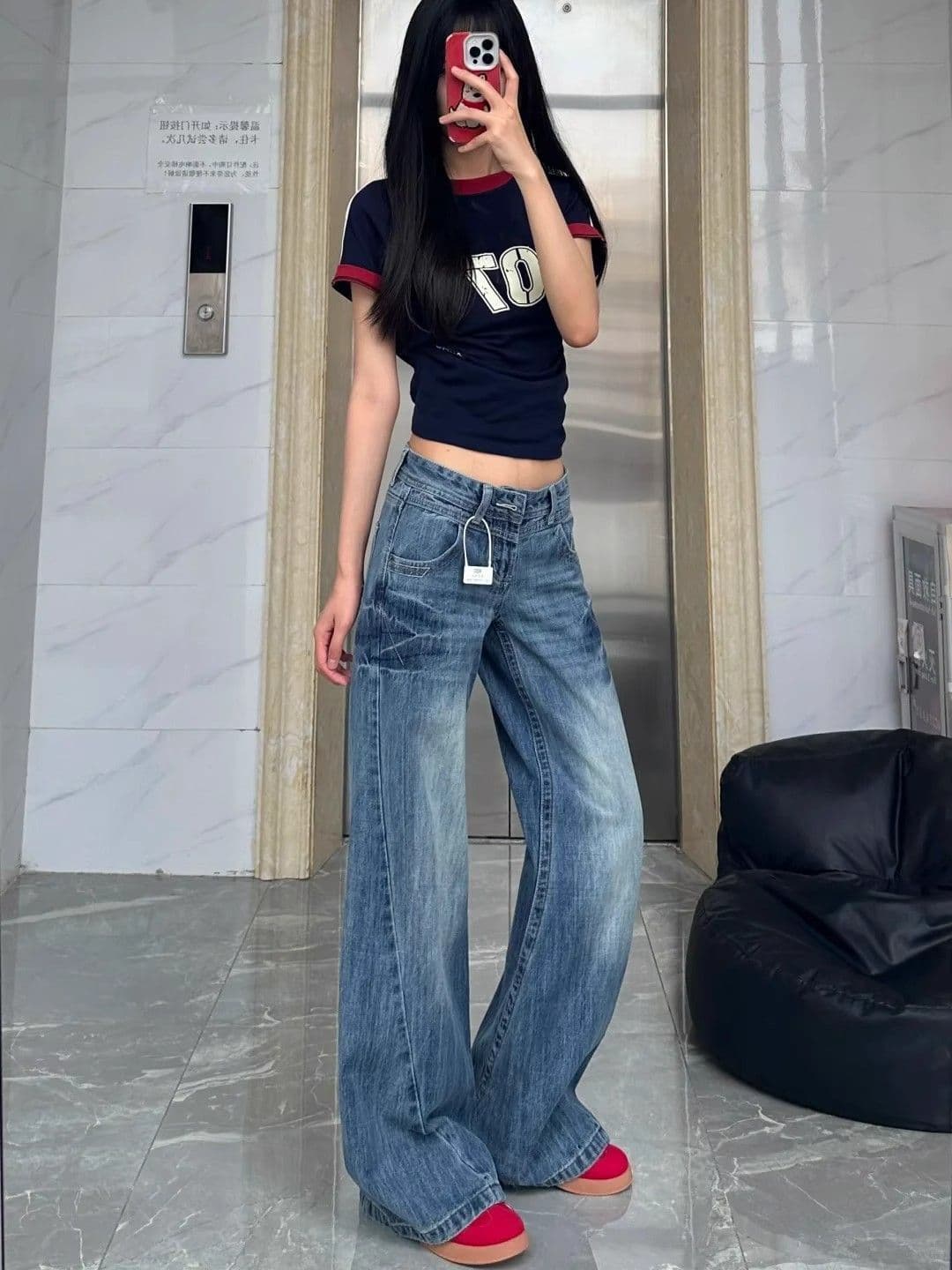 레트로 워싱 블루 다용도 부츠컷 청바지 여성 2026 여름 새로운 얇은 스타일 아니요 막대기 다리 슬림해 보이는 도루 센스 긴 바지 상세 이미지 5