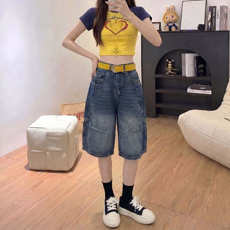 웃음 하 출퇴근 찢어진 부분 데님 오부 바지 여성 봄 여름 새로운 루즈핏 캐주얼 다용도 데님 오부 바지 트렌디 이미지 3