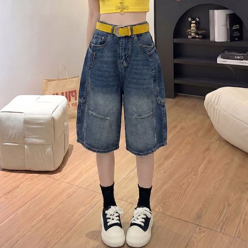 웃음 하 출퇴근 찢어진 부분 데님 오부 바지 여성 봄 여름 새로운 루즈핏 캐주얼 다용도 데님 오부 바지 트렌디 이미지 2