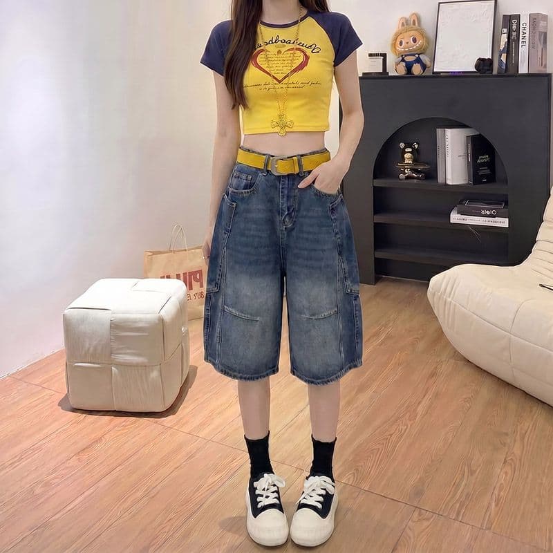 웃음 하 출퇴근 찢어진 부분 데님 오부 바지 여성 봄 여름 새로운 루즈핏 캐주얼 다용도 데님 오부 바지 트렌디 이미지 5